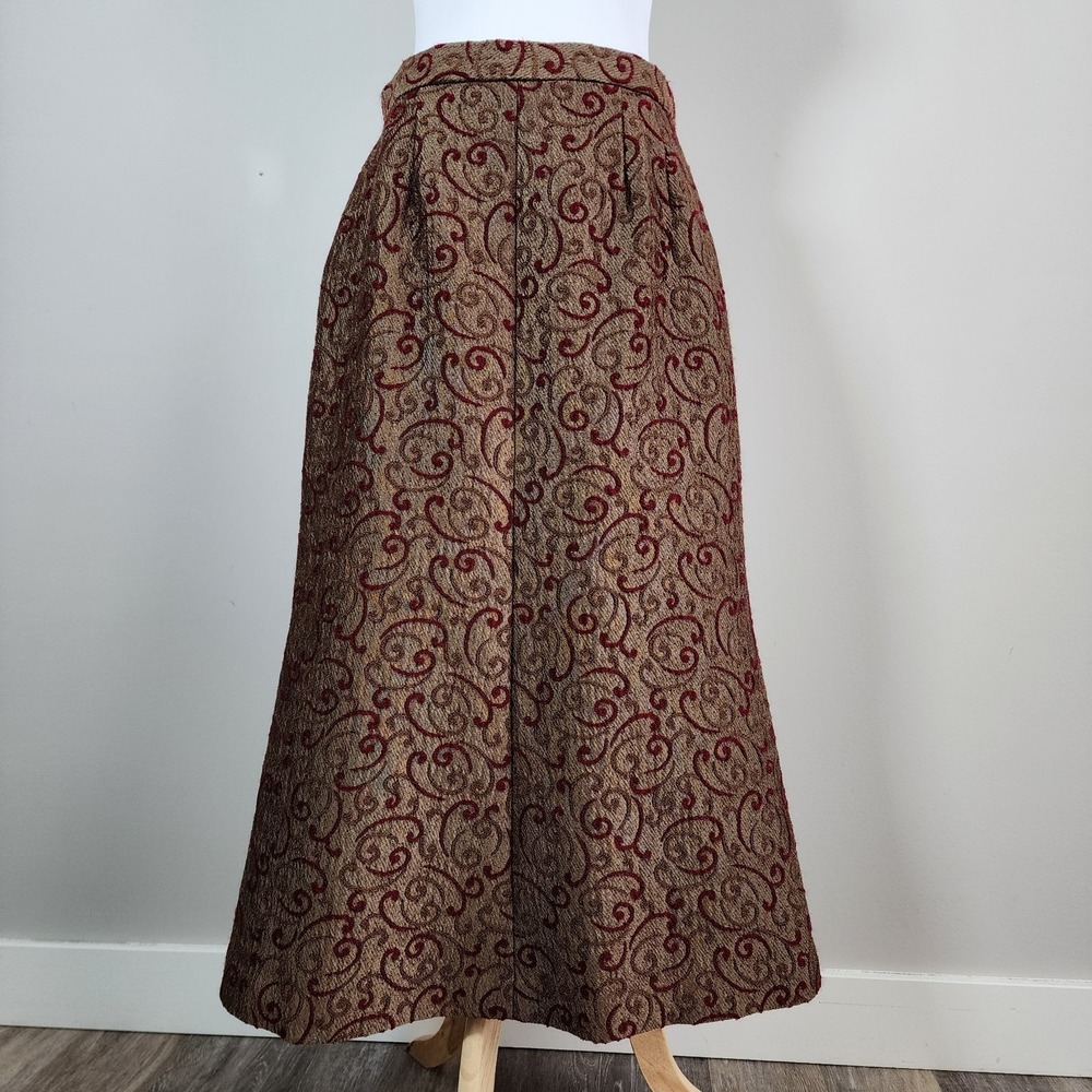 Vintage Jaquard Maxi Skirt Womens Medium Regal Gold Red‎ Embroidered Tapestry